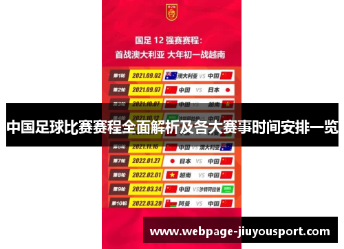 中国足球比赛赛程全面解析及各大赛事时间安排一览